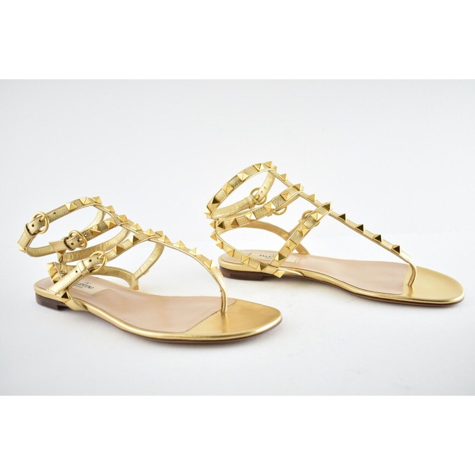 Valentino Valentino Rockstud KM5 Gold Leather Triple Ankle Strap Size US 6 / IT 36 - 2 Thumbnail