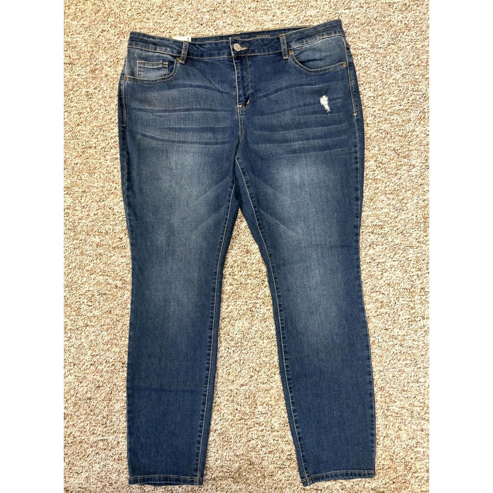 Vintage Kohls Low Rise Skinny Jeans Womens Size 22 Dark Blue Distressed - 45 in Size 30" / US 8 / IT 44 - 2 Thumbnail