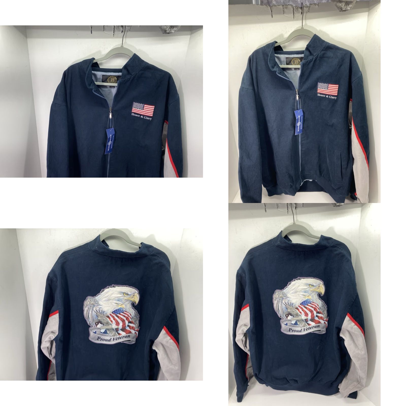 Vintage Bradford Exchange Veteran Jacket Men XL Navy Blue Canvas Full Zip Eagle NWT Bomber Jacket Size US XL / EU 56 / 4 - 9 Thumbnail