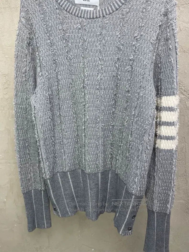 Thom Browne Gray Striped Fringe Wool Sweater
