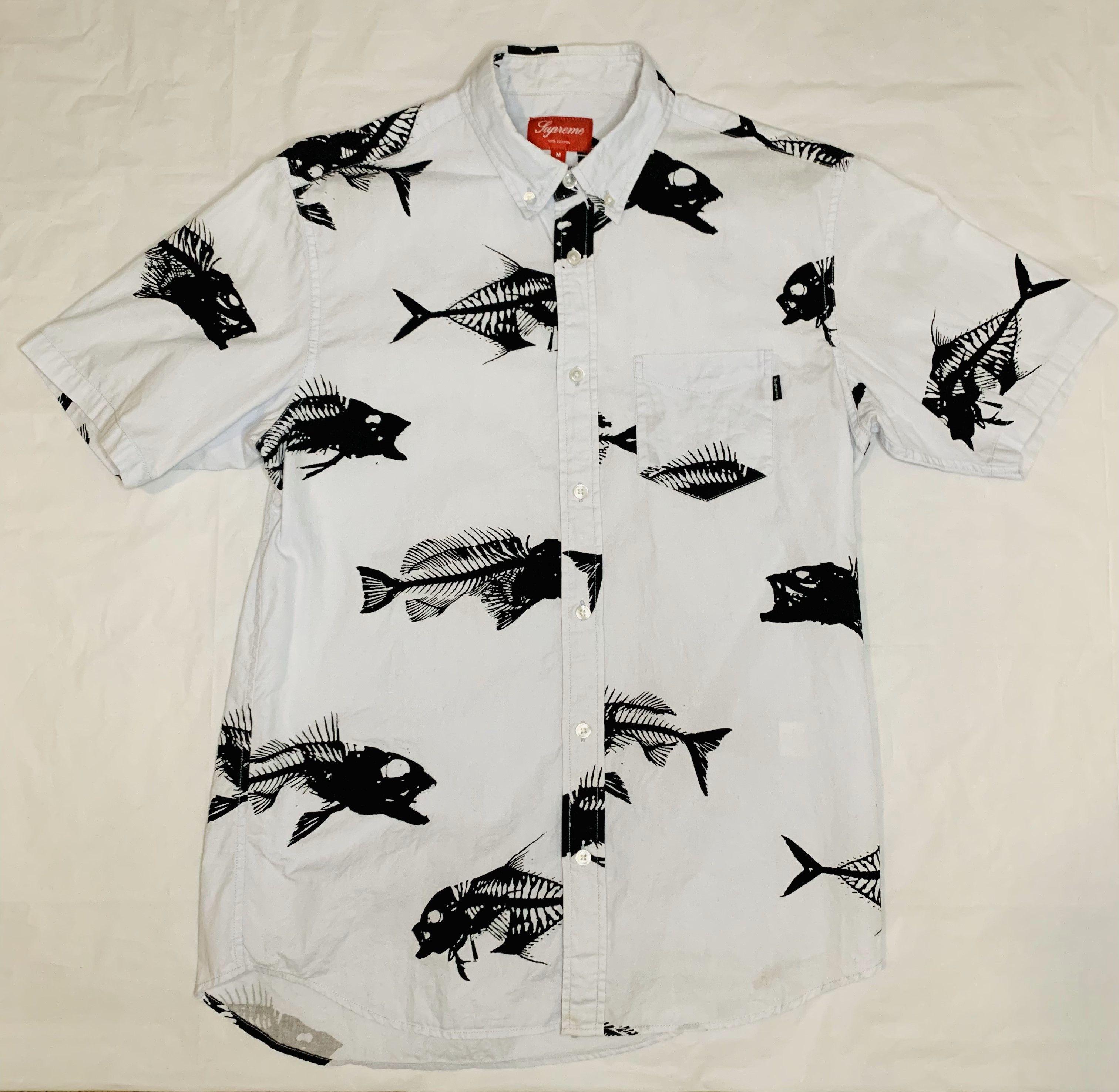 image of Supreme Ss10 Fishbone Button Up (M) in White/Black, Men's (Size Medium)