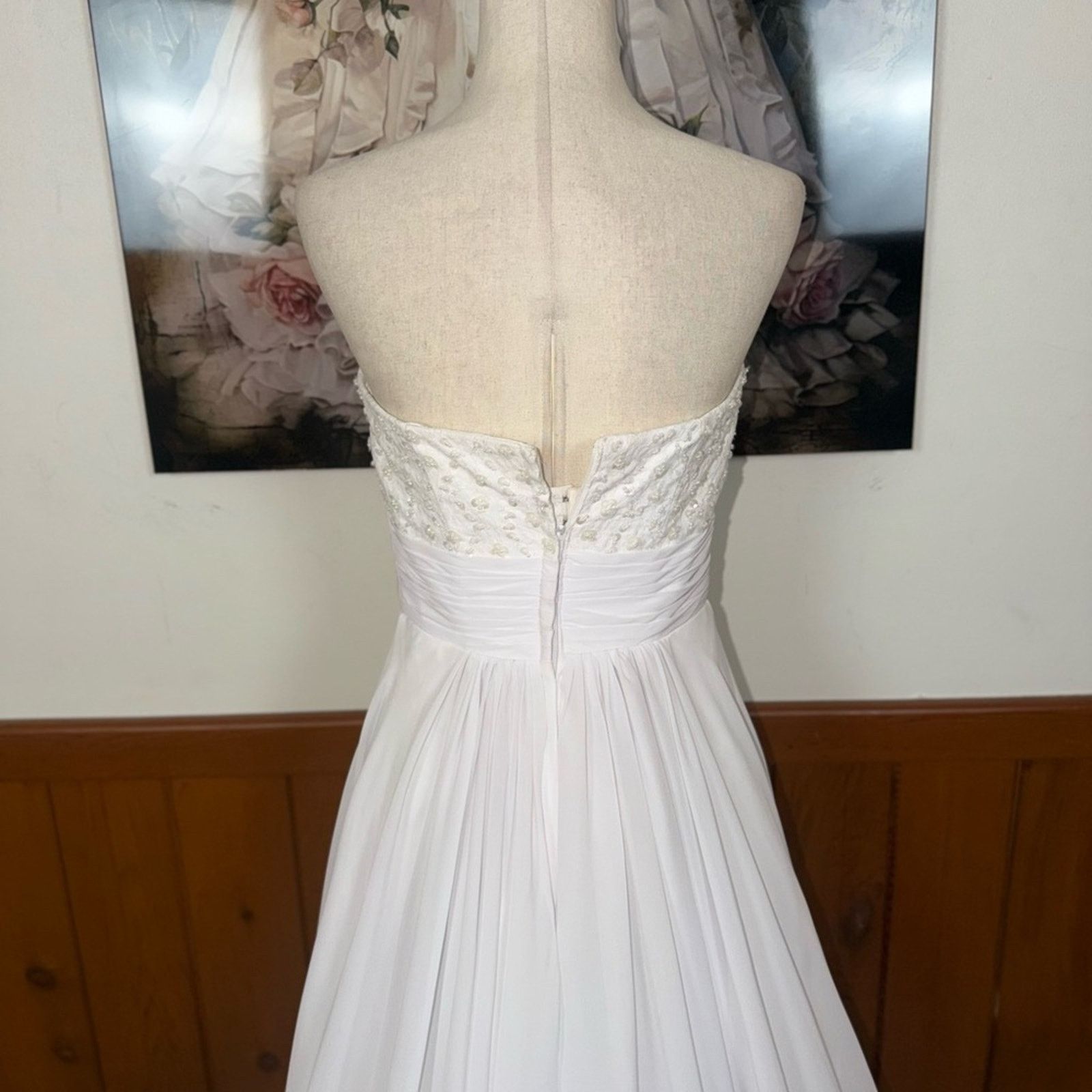 Vintage Beautiful Strapless Chiffon Wedding Gown Size M / US 6-8 / IT 42-44 - 6 Thumbnail