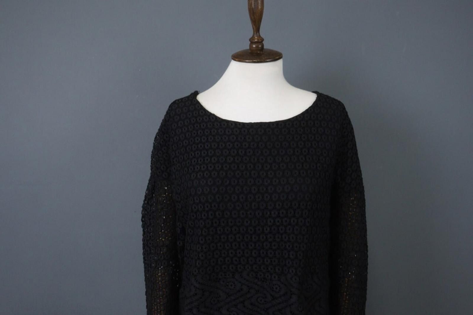 Designer Cop Copine Black Cotton Lace Boat Blouse Top Size 42 Size M / US 6-8 / IT 42-44 - 2 Thumbnail