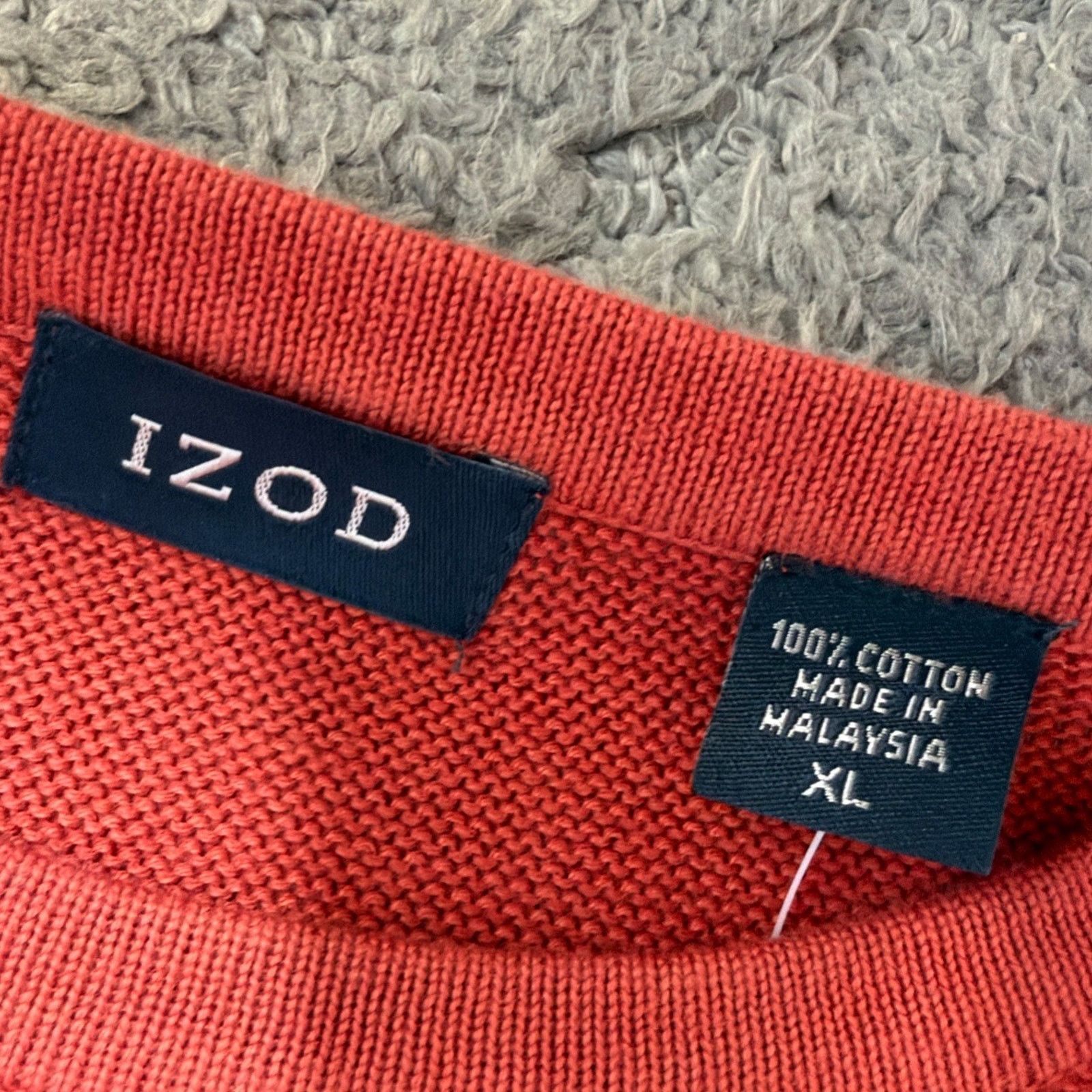 Izod NWT IZOD Men’s XL Coral Orange 100% Cotton Textured Knit Size US XL / EU 56 / 4 - 6 Thumbnail