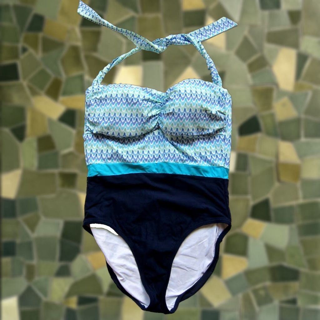Vintage Helen Jon Blue White Slimming Halter One Piece Swimsuit Women Large Shirt Women L Blue Slimming Halter One Piece Swimsuit 80s? Size ONE SIZE - 1 Thumbnail
