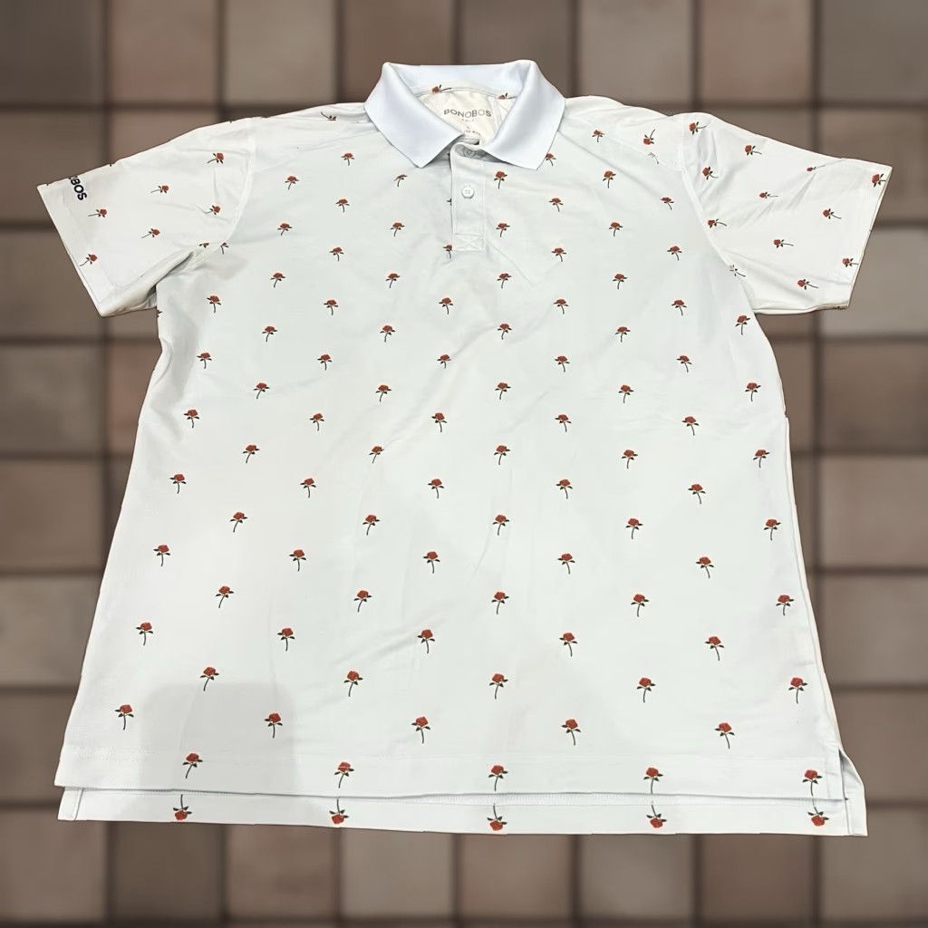 Bonobos Bonobos Golf Polo Slim Fit Rose Pattern Large Mens Shirt Short Sleeve Collar Embroidered Logo Gray Polo Casual Activewear Travel Spring Summer Fall Size US L / EU 52-54 / 3 - 1 Thumbnail