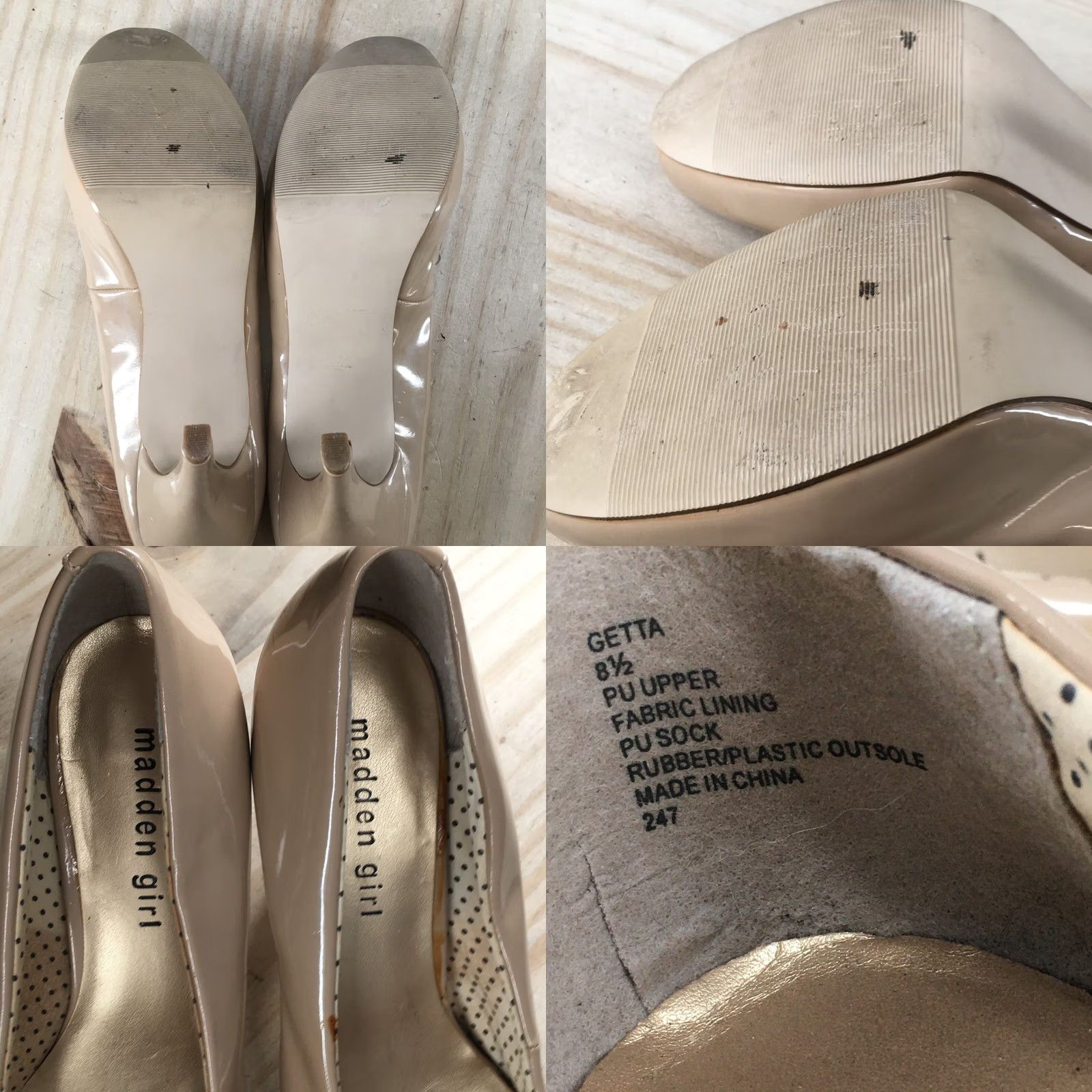 Vintage Madden Girl Pump Heel Womens 8.5 Beige Getta Slip On Round Toe Patent Leather Size US 9 / IT 39 - 9 Thumbnail