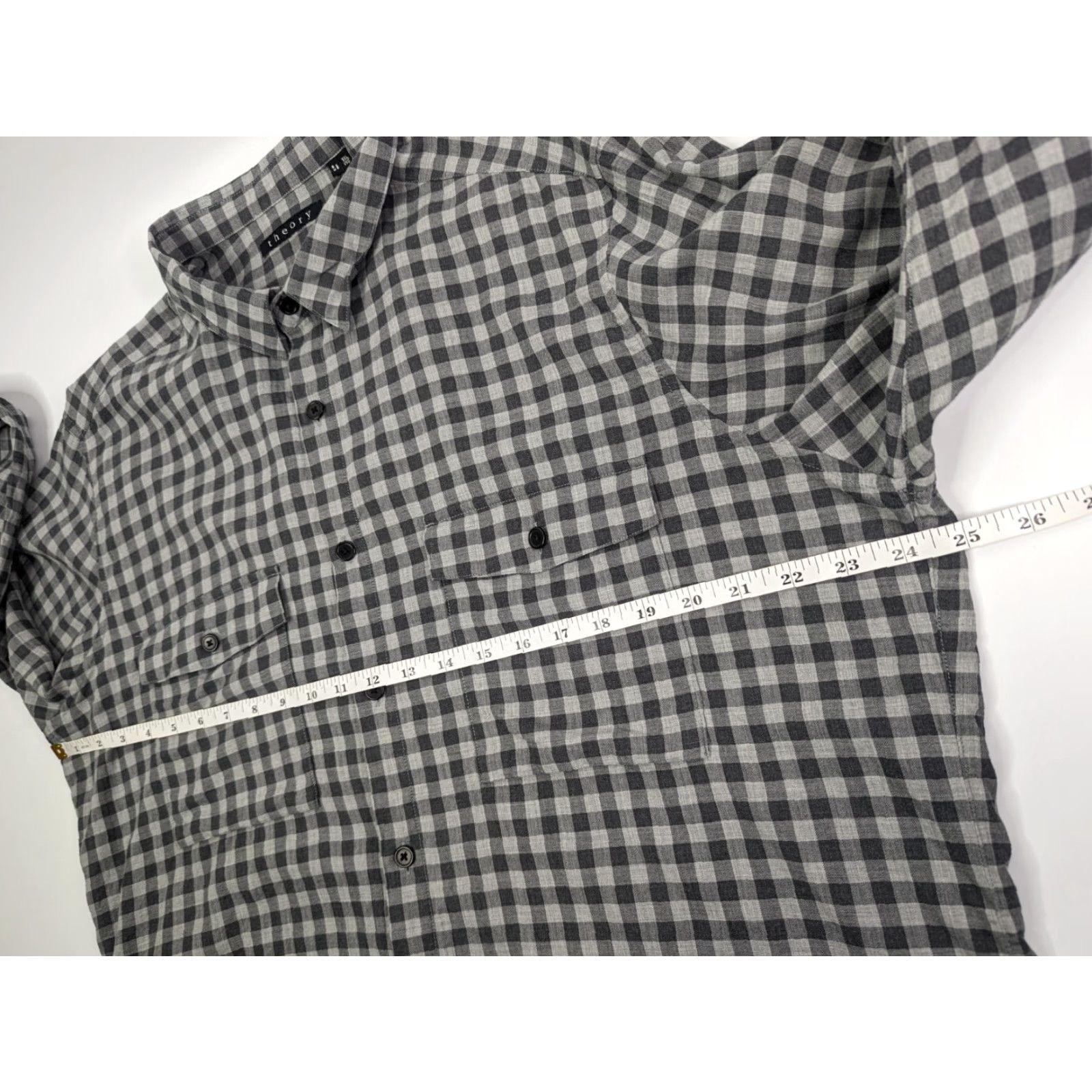 Theory VINTAGE Theory Bariet Anawan Check Button Flap Pockets Shirt In Winter Sky Men's 2XL Size US XXL / EU 58 / 5 - 5 Thumbnail