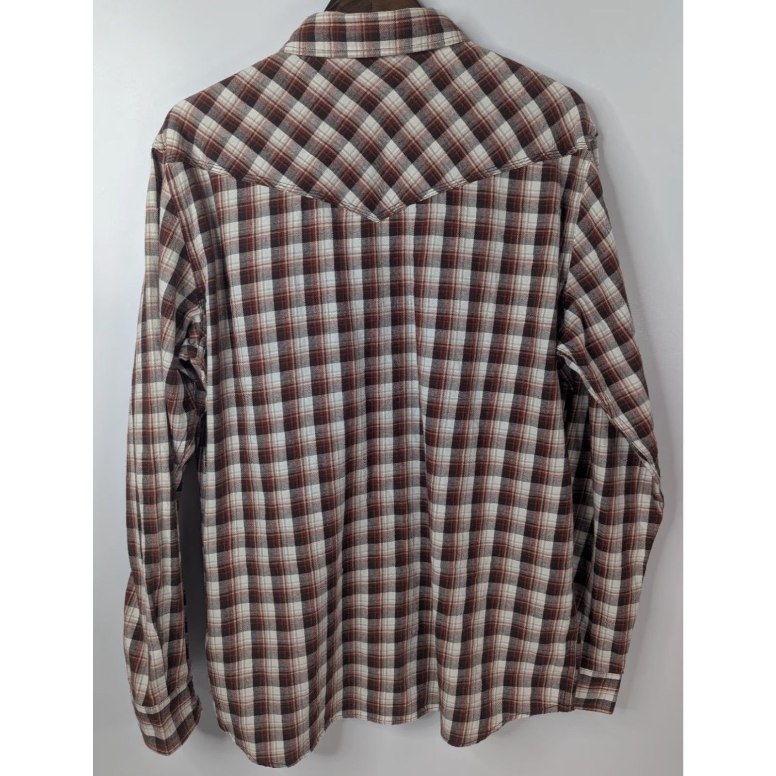 Vintage Moonshine Spirit by Brad Paisley Shirt Long Sleeve Button-Up Flannel Brown Beige Cotton Plaid Snap Pockets Cowboy Western Cowboy Mens L Size US L / EU 52-54 / 3 - 5 Thumbnail