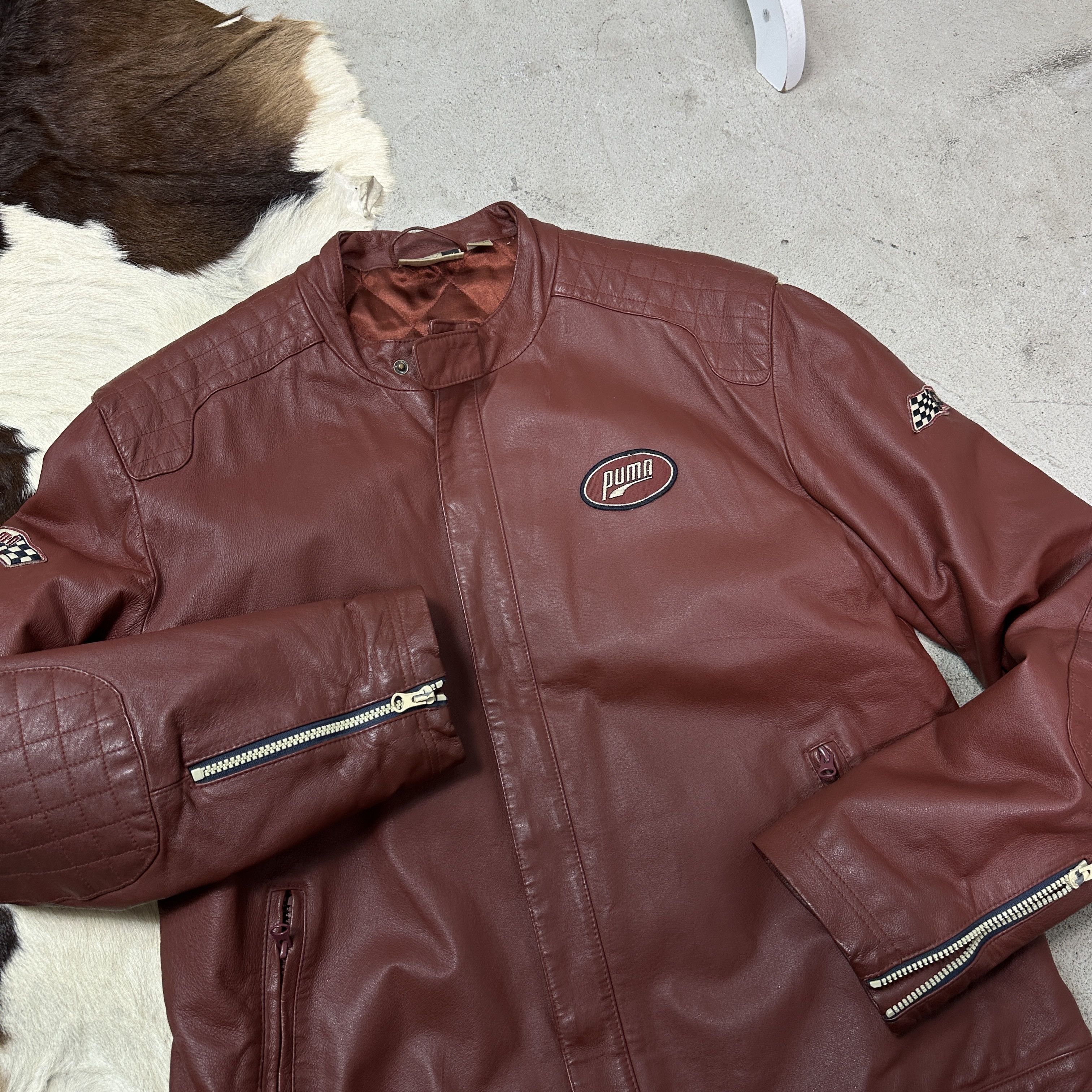 Puma Vintage Leather Biker Moto Burgundy Puma Racing Jacket 00s Size US XL / EU 56 / 4 - 9 Thumbnail