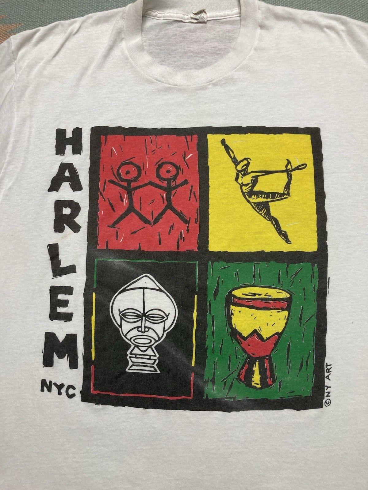 Vintage 80s t shirt Harlem New York NY art thin soft screen stars XL Size US XL / EU 56 / 4 - 2 Thumbnail