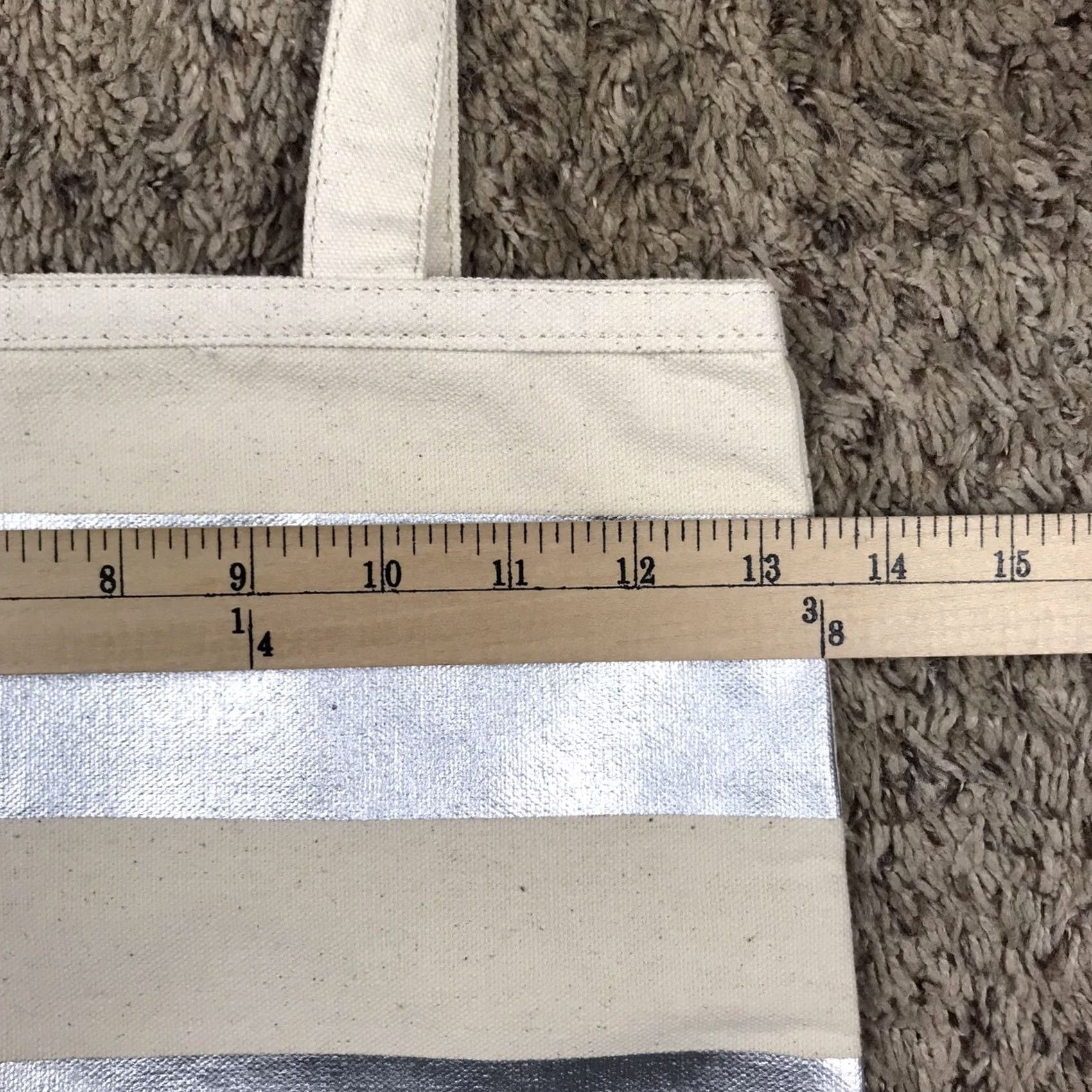 Ann Taylor NWT Ann Taylor Loft Beige Silver Striped Tote Bag 13.5x14 Beach Shopping Lightweight Canvas Open Tote Womens Size ONE SIZE - 7 Thumbnail