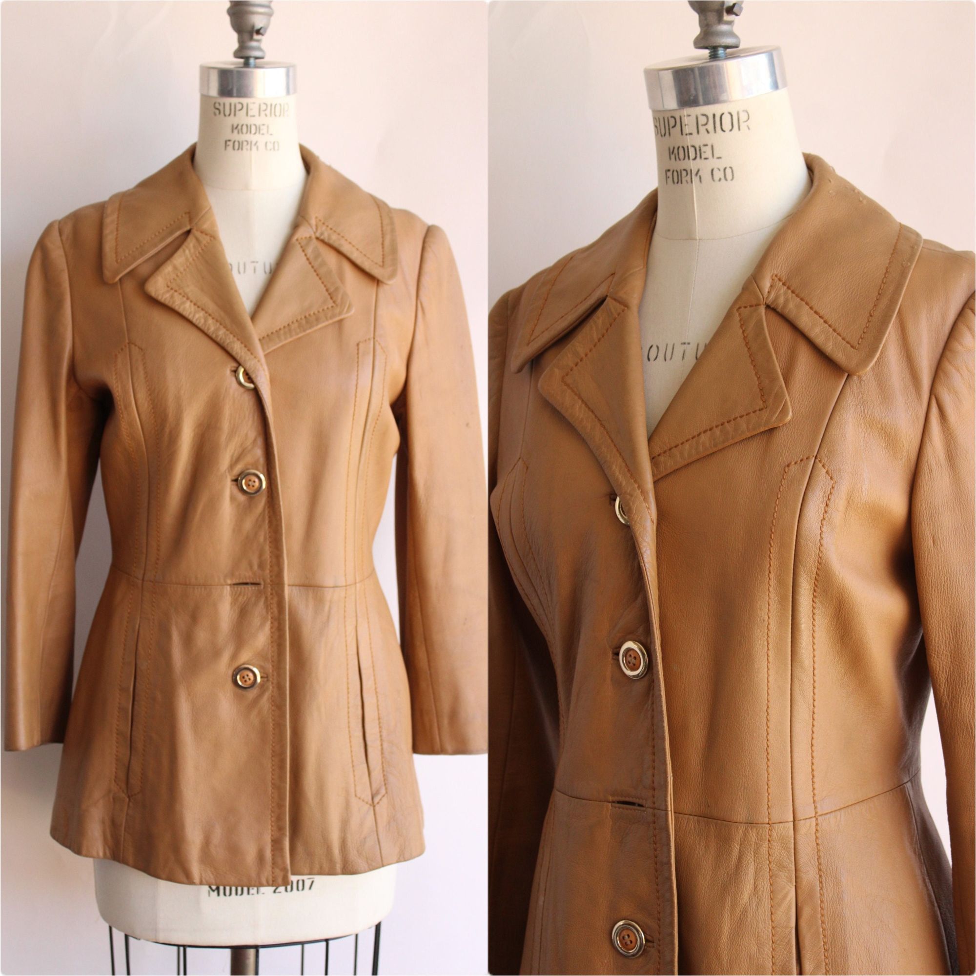 Vintage Vintage 1970s Jacket, Danaya Tan Leather, Dagger Collar, Ma Size M / US 6-8 / IT 42-44 - 1 Thumbnail