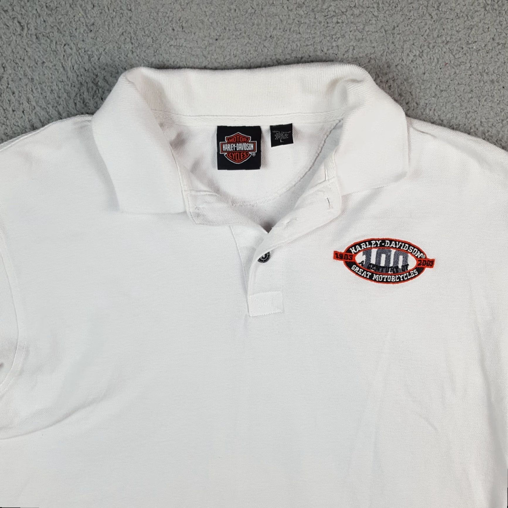 Harley Davidson Harley-Davidson 100 Year Anniversary VTG Motorcycle Polo Shirt Size L White Biker Work Polo Shirt Size US L / EU 52-54 / 3 - 2 Thumbnail