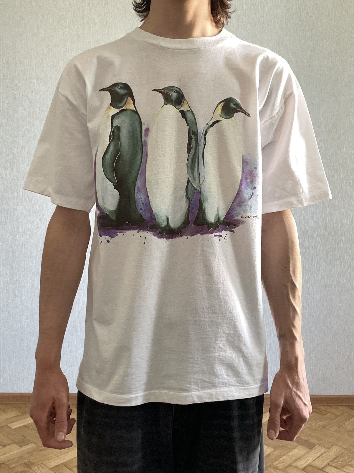 Vintage Harlequin: 1990 Single Stitched T-Shirt w/ Five Penguins Size US XL / EU 56 / 4 - 7 Thumbnail