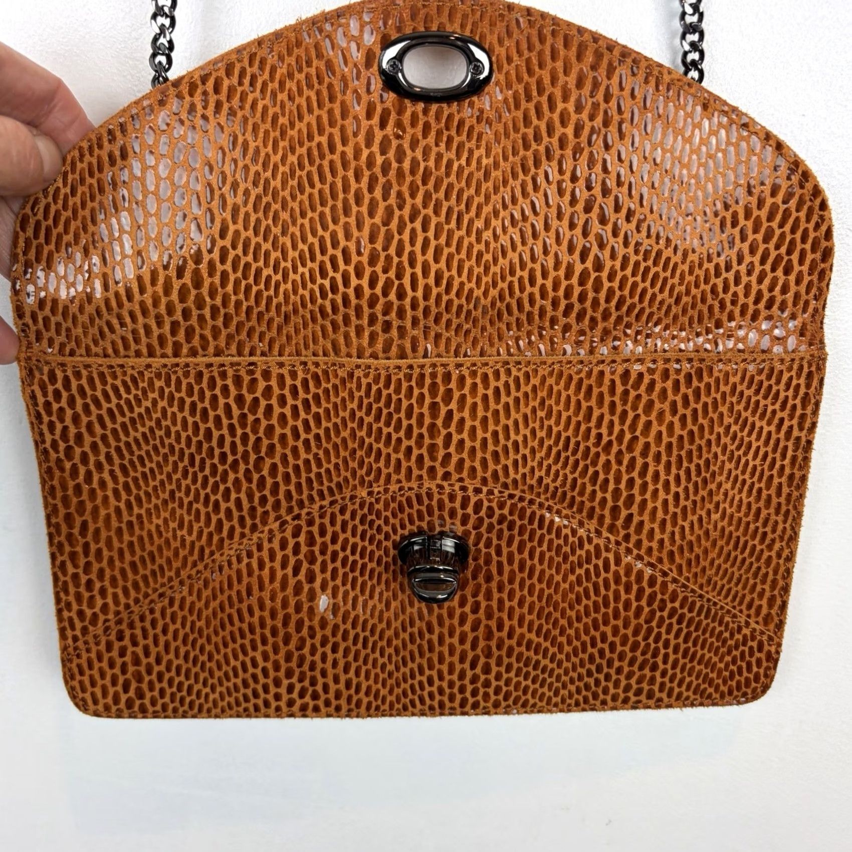 Vintage Sorial Crossbody Bag Purse Leather Snake Print Orange Envelope Chain Handle Shoulder Bag Women Large Size ONE SIZE - 4 Thumbnail