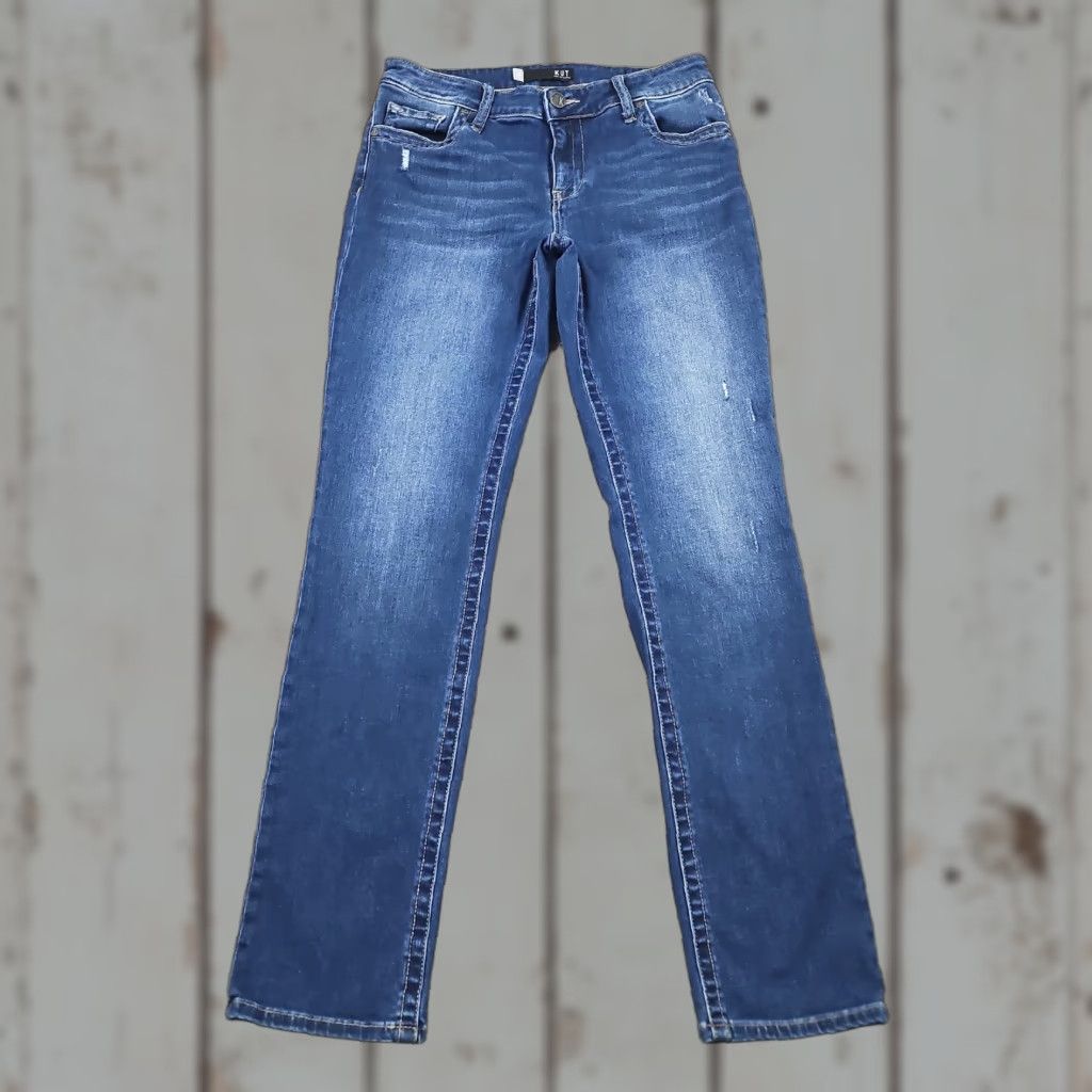 Vintage KUT from the Kloth Jeans Womens 4 Straight Low Rise Dark Wash Distressed Stretch 27x31 Denim Regular Blue - Vintage: No Size 27" / US 4 / IT 40 - 1 Thumbnail