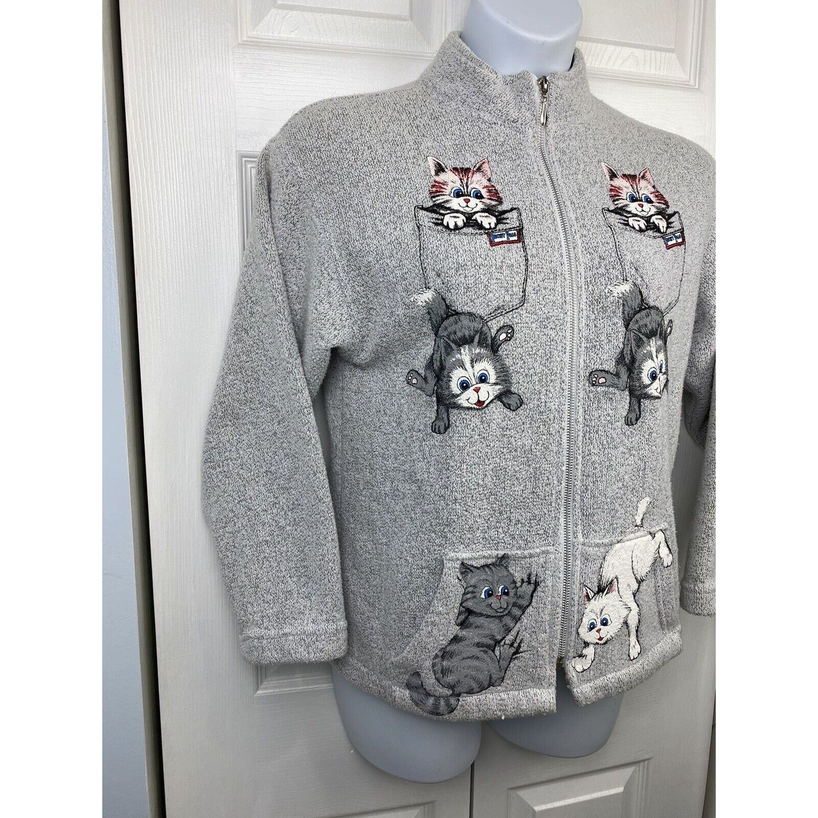 Other VTG ESY Sportswear Painted Cat Zip Sweater Grey Kitten Size S / US 4 / IT 40 - 2 Thumbnail