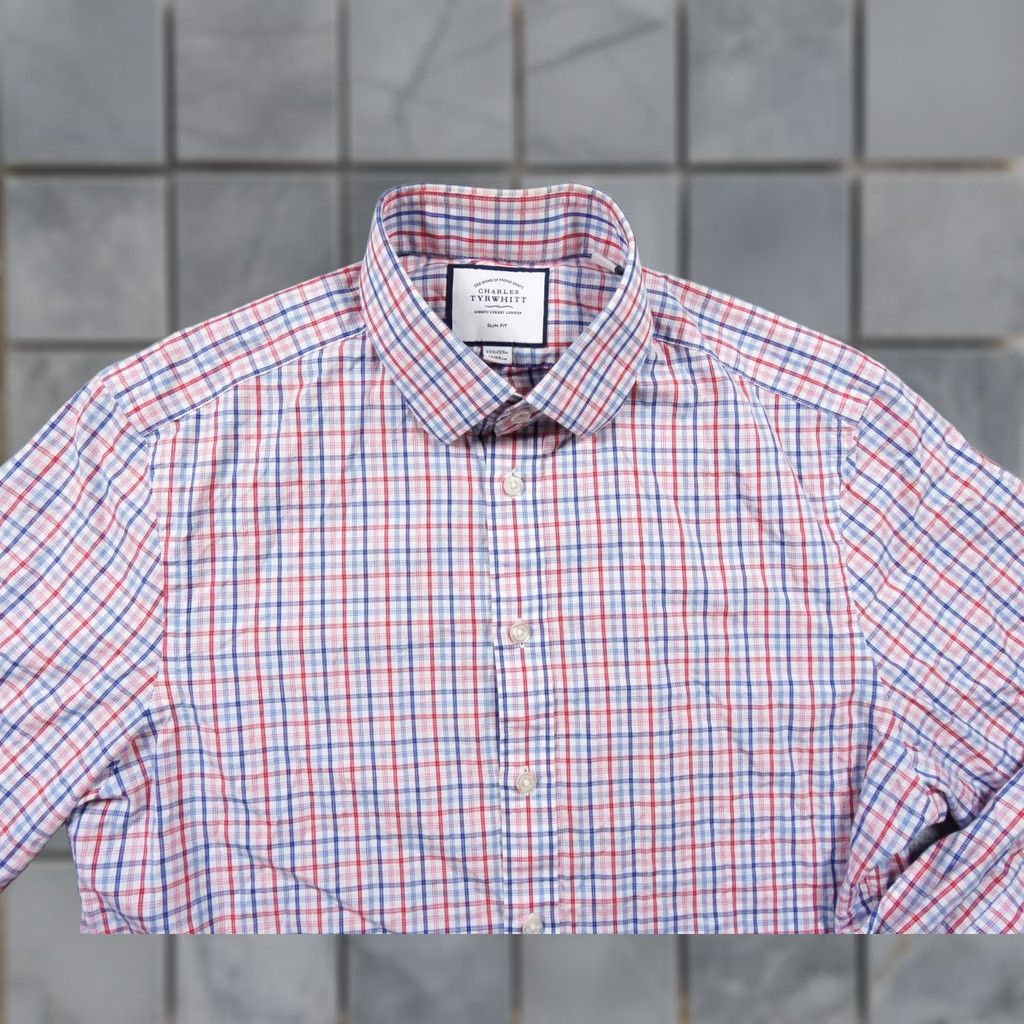 Charles Tyrwhitt Charles Tyrwhitt Shirt Mens 15.5/33 Button-Up Slim Fit Long Sleeve Collared Check Pattern Multicolor Cotton Shoes? Size US M / EU 48-50 / 2 - 1 Thumbnail