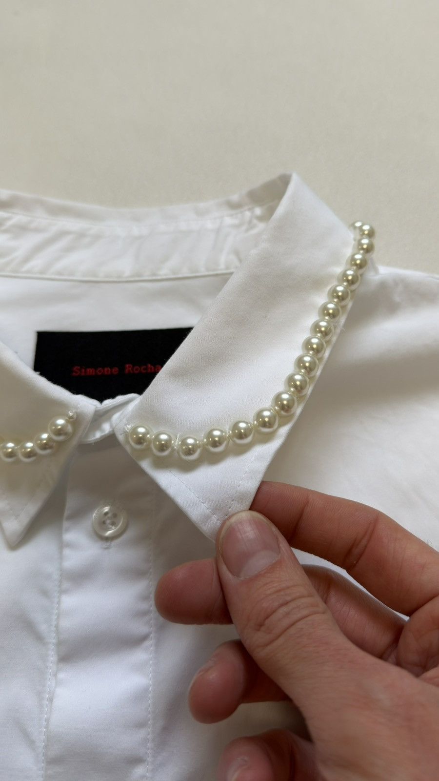 Simone Rocha White Cotton Shirt With Pearl Collar Size US M / EU 48-50 / 2 - 7 Thumbnail