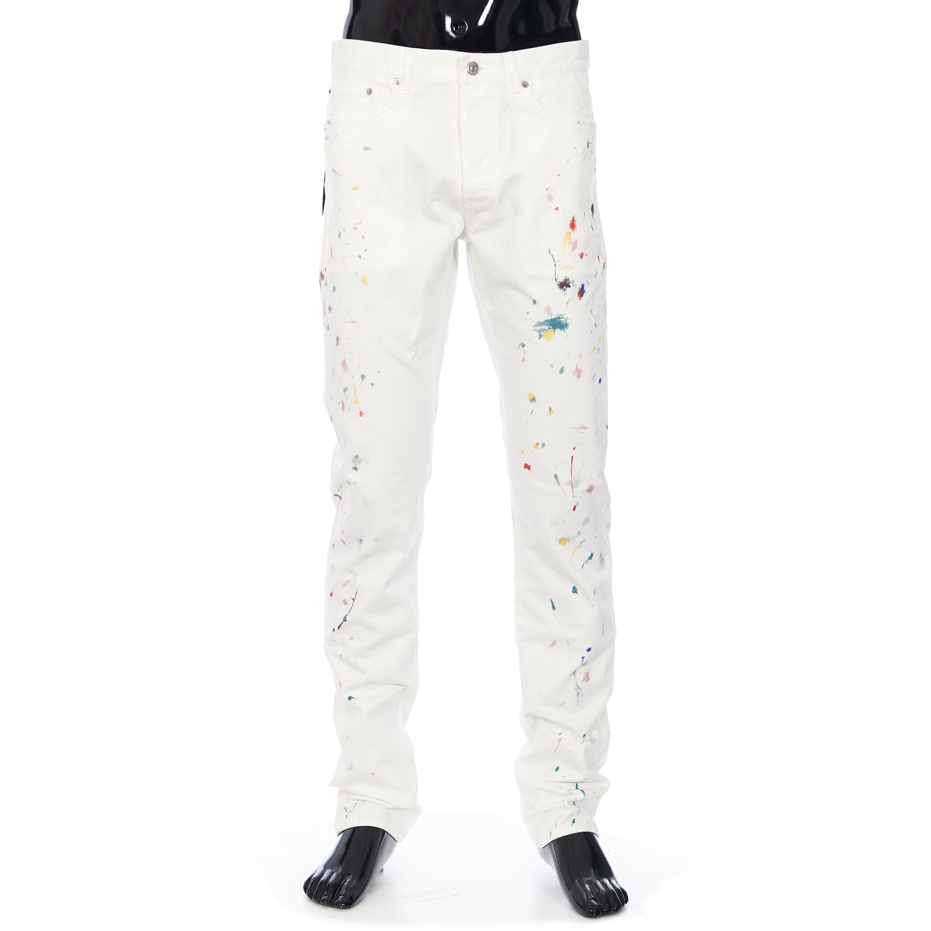 Dior Slimfit Jeans In White Cotton Denim with Paint Print Size US 32 / EU 48 - 1 Thumbnail