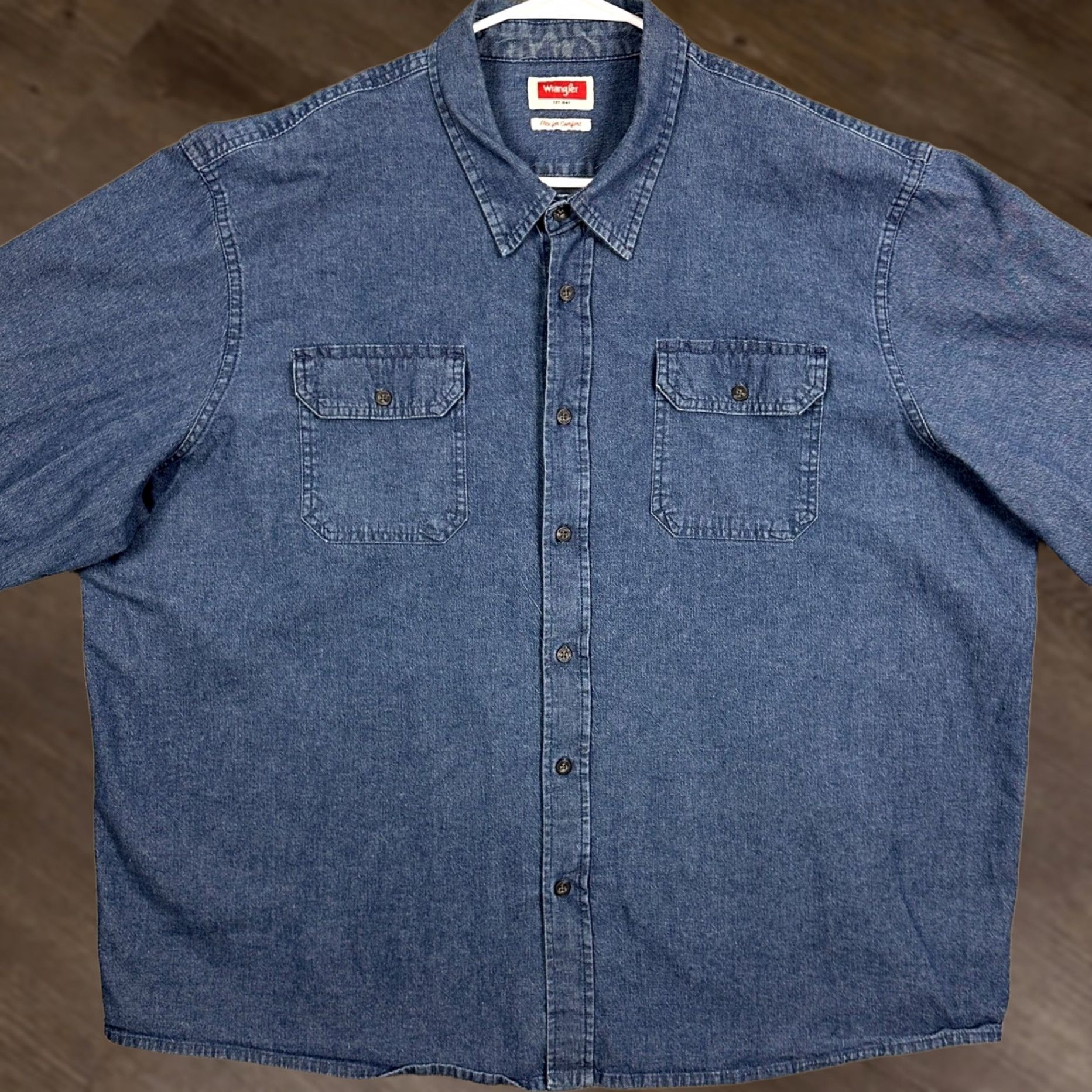 Wrangler Wrangler Mens Denim Blue 3XL Shirt Button-Up Long Sleeve Stretch For Comfort Casual Workwear Size US XXL / EU 58 / 5 - 1 Thumbnail