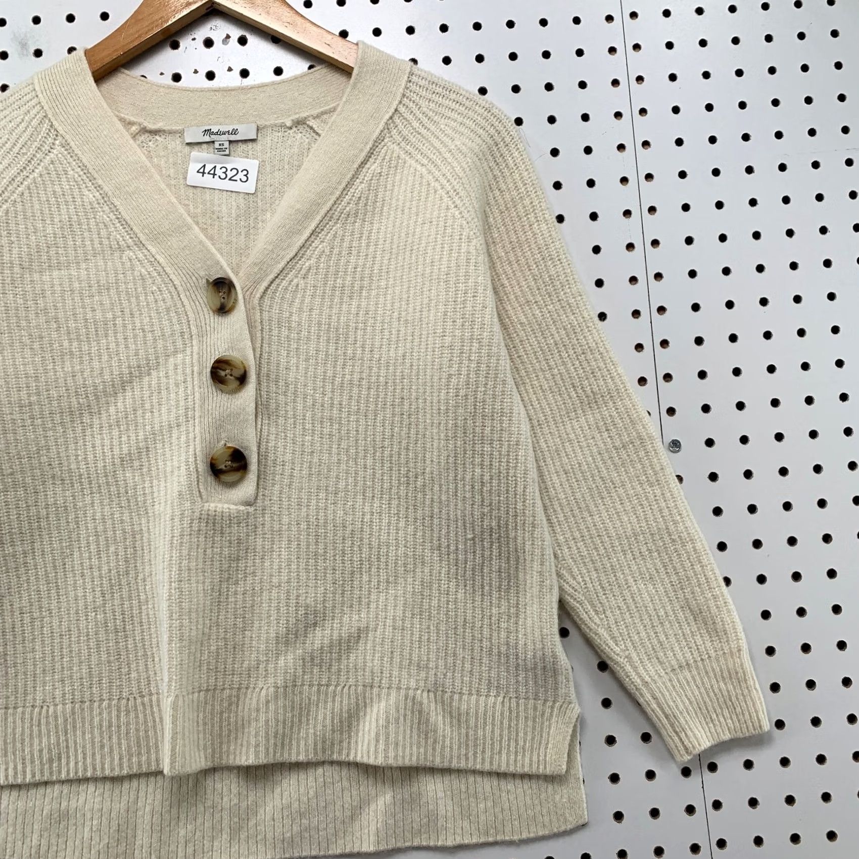 Madewell Madewell Lyle Merino Wool Henley Sweater Womens XS Ivory V Neck Rib Knit Shirt Size XS / US 0-2 / IT 36-38 - 3 Thumbnail