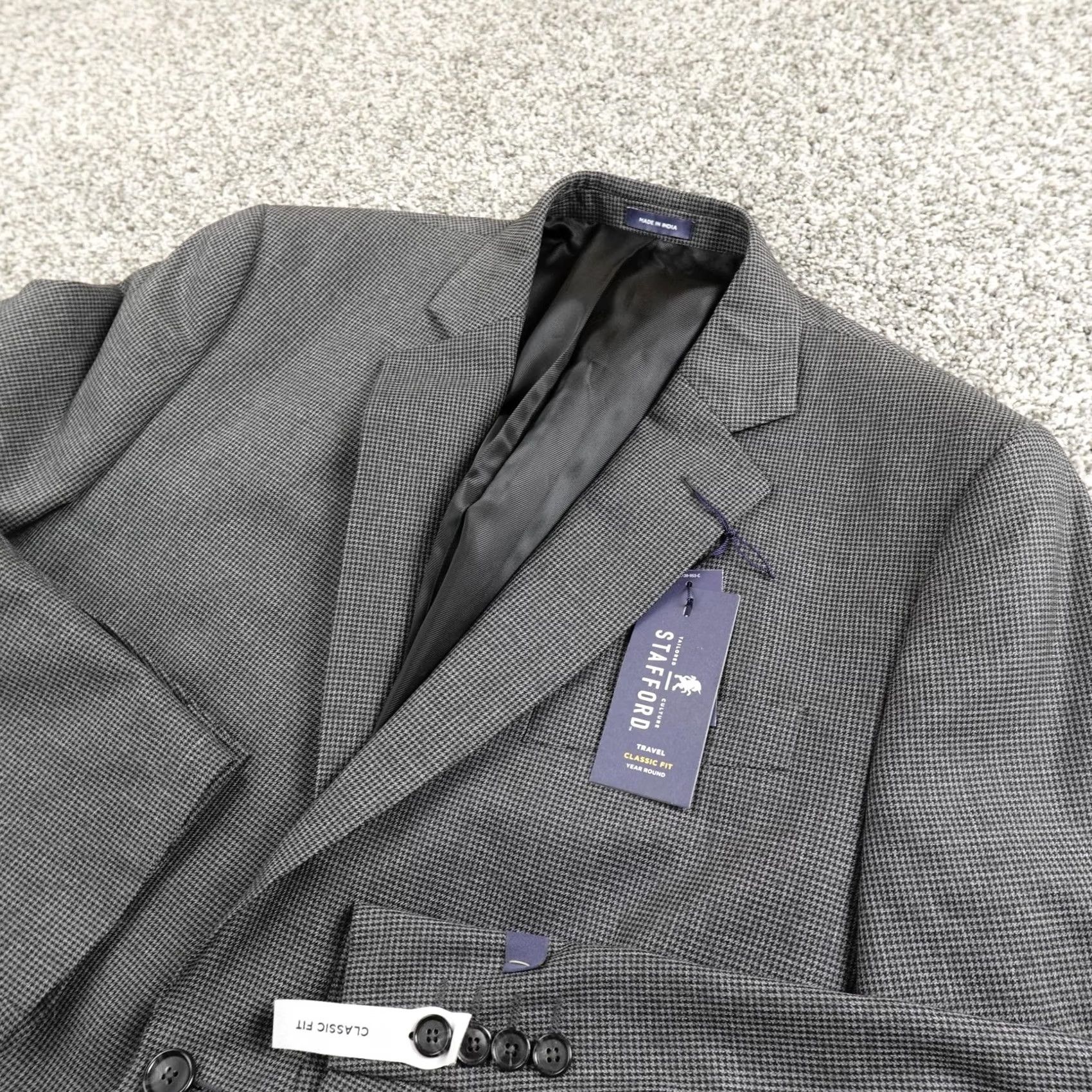 Stafford Stafford Blazer Mens 42R Gray Check Wool Classic Fit Sport Coat Jacket Suit Size 42R - 2 Thumbnail