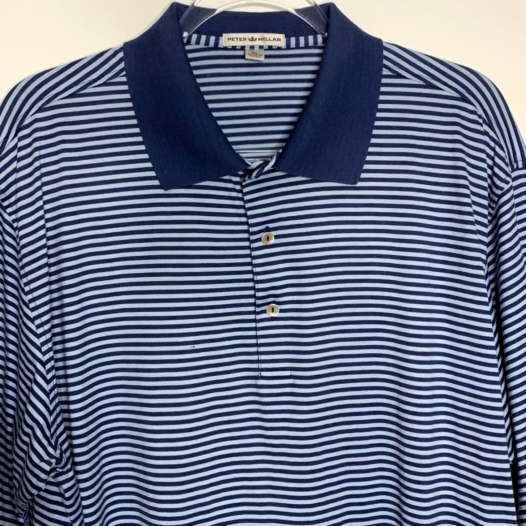 Peter Millar Peter Millar Polo Shirt Golf Mens Size XL Blue Striped Cotton Button Front Size US XL / EU 56 / 4 - 7 Thumbnail