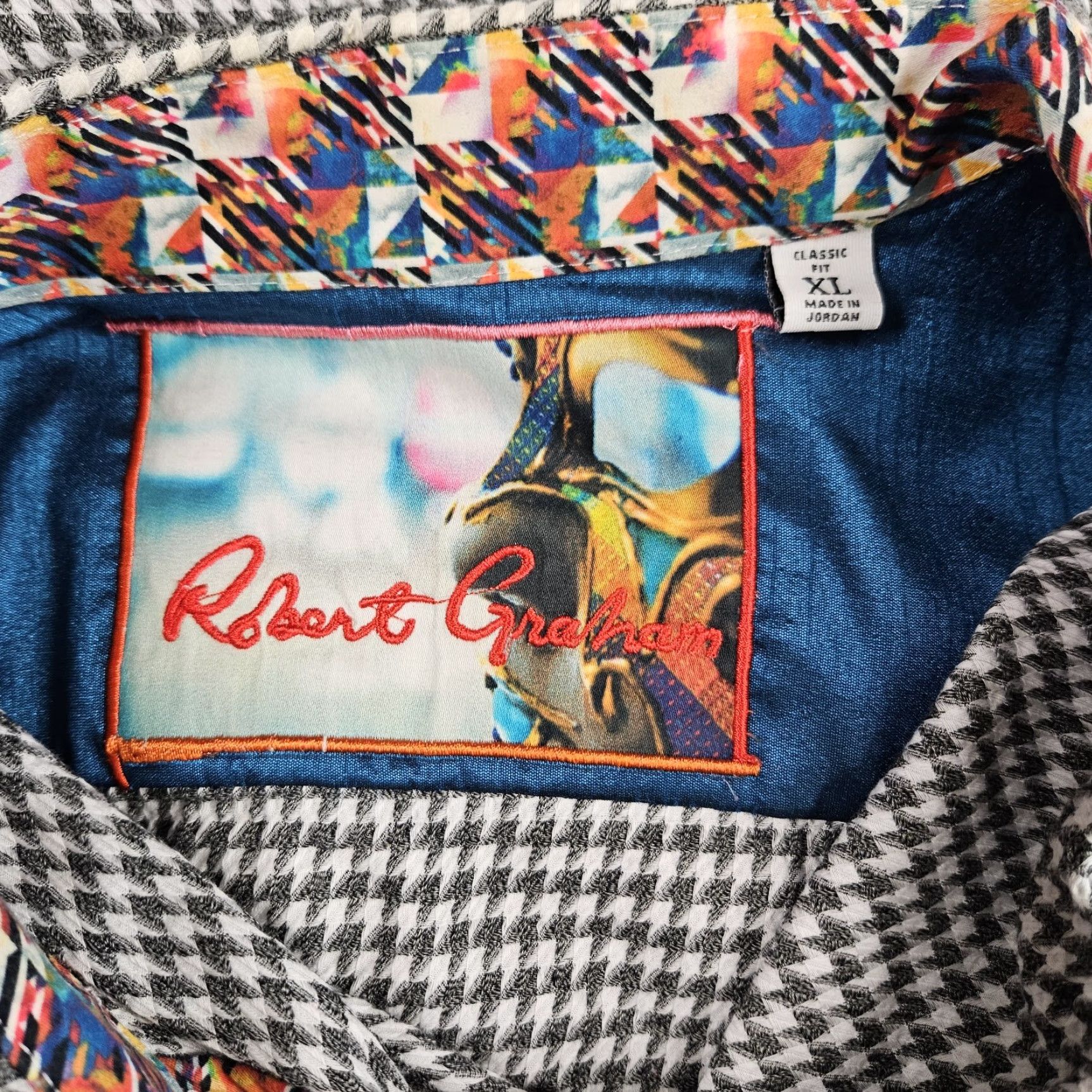 Robert Graham Robert Graham Mens Button Front Shirt XL Gray Houndstooth Multicolor Cotton Long Sleeve Size XL Mens Size US XL / EU 56 / 4 - 6 Thumbnail