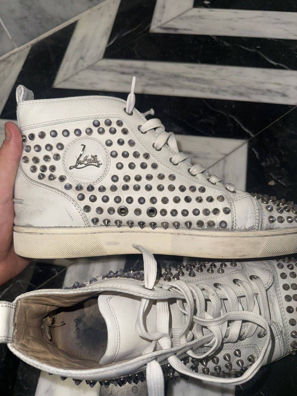 Christian Louboutin Louboutin High Top White Spikes Sneakers Size US 10 / EU 43 - 3 Thumbnail