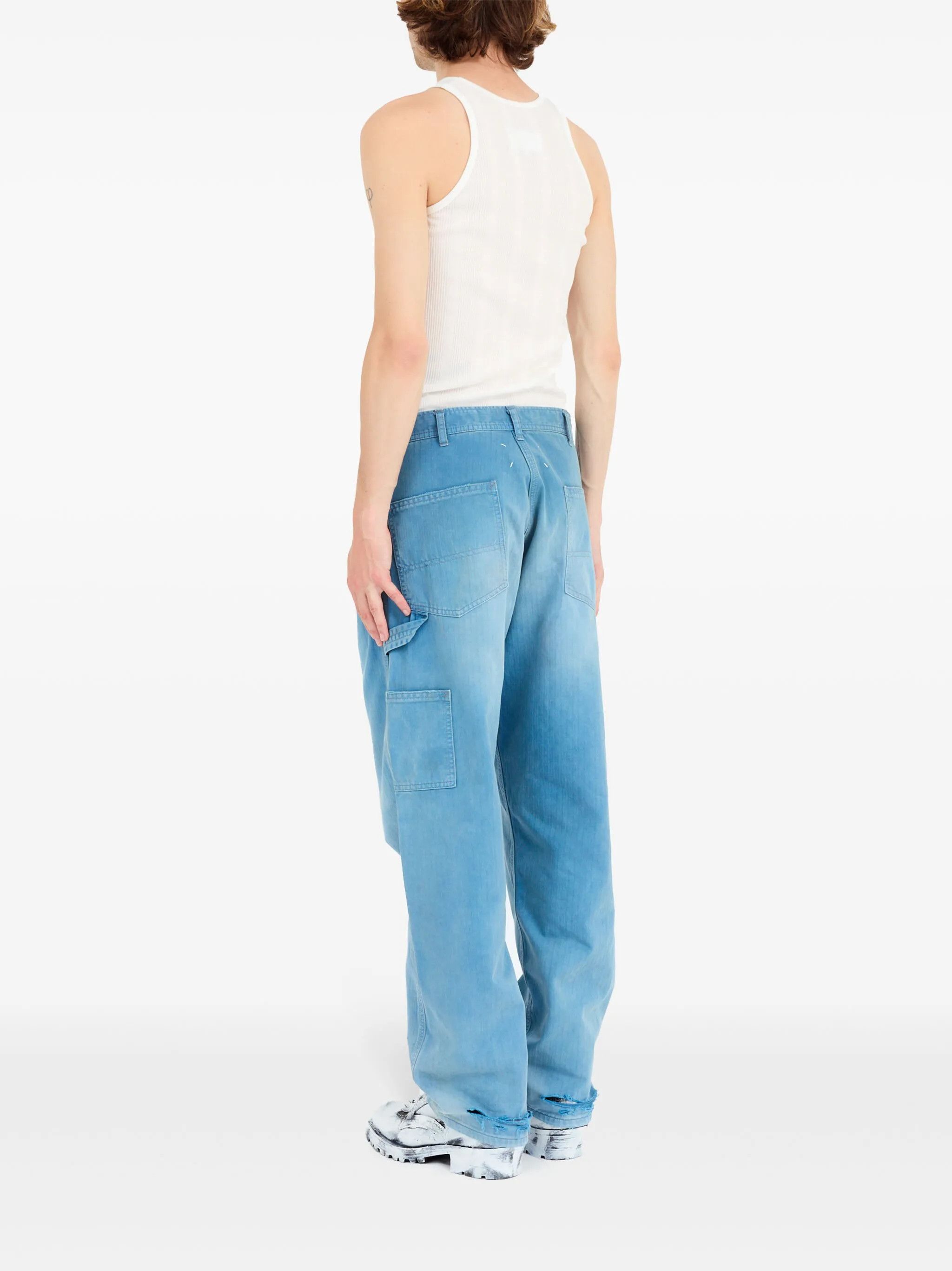 Maison Margiela o1w1db10226 Embroidered-Logo Drop-Crotch Wide-leg Jeans Size US 32 / EU 48 - 4 Thumbnail