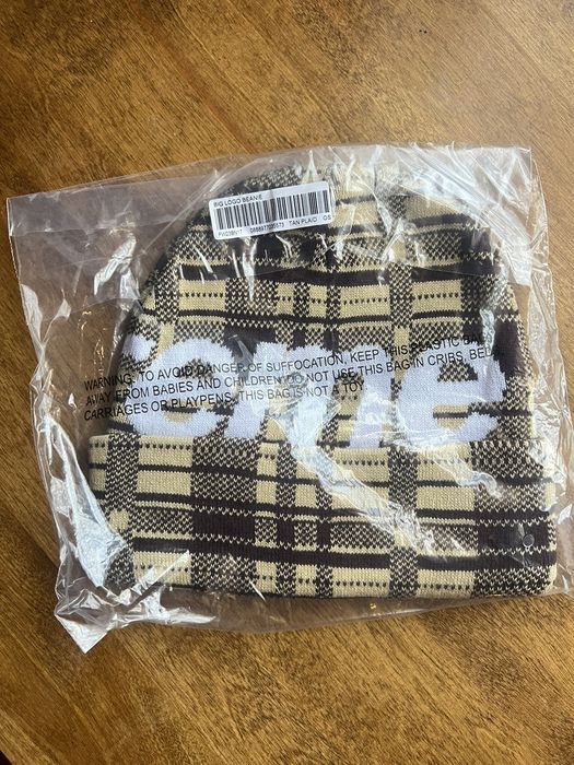 Supreme Supreme Big Logo Beanie Tan Plaid | Grailed