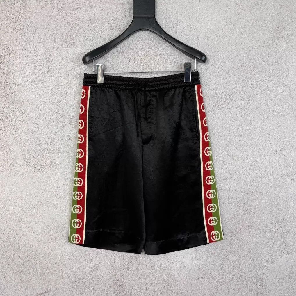 Gucci GUCCI GG Logo Tape Striped Silk Shorts Size 44 Size US 28 / EU 44 - 1 Thumbnail
