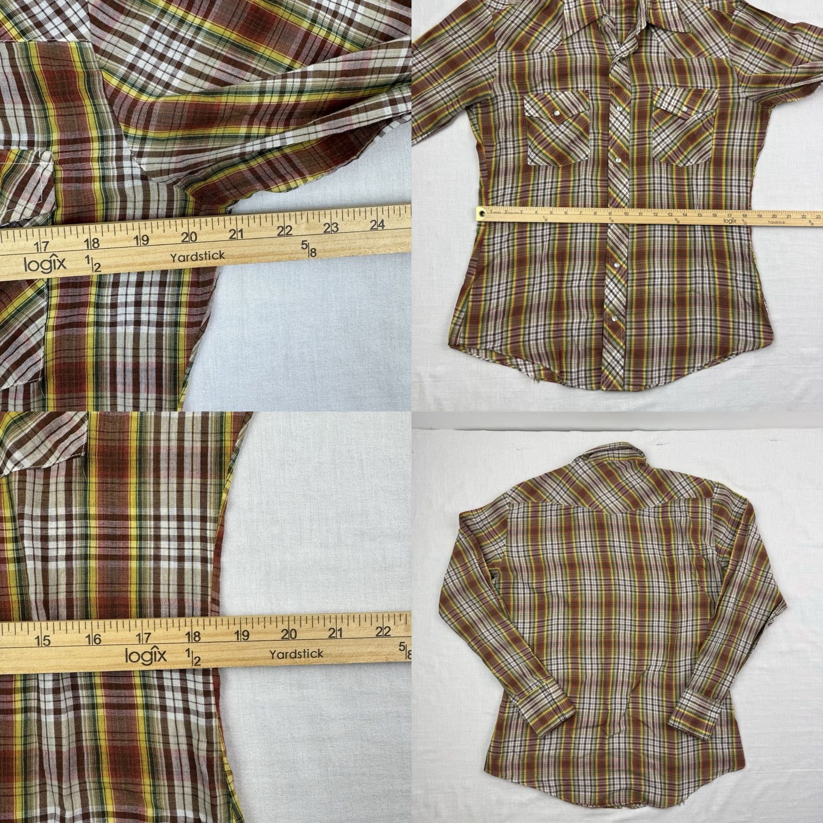 Vintage VINTAGE Border Town Western Pearl Snap Shirt Adult Medium Plaid Brown 80s Cowboy Mens Size US M / EU 48-50 / 2 - 8 Thumbnail