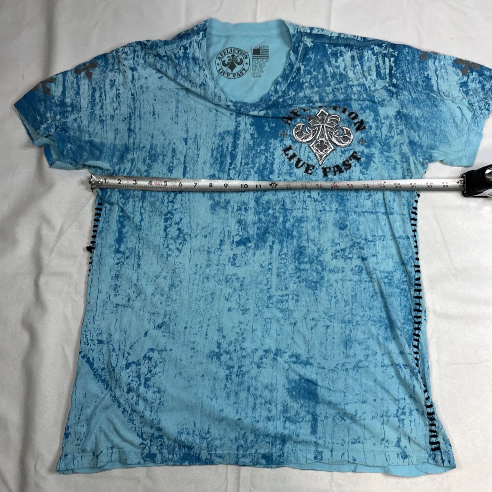Affliction Affliction Live Fast T-Shirt Adult XL Short Sleeve Light Blue Grunge Y2K Logo Mens Size US XL / EU 56 / 4 - 7 Thumbnail