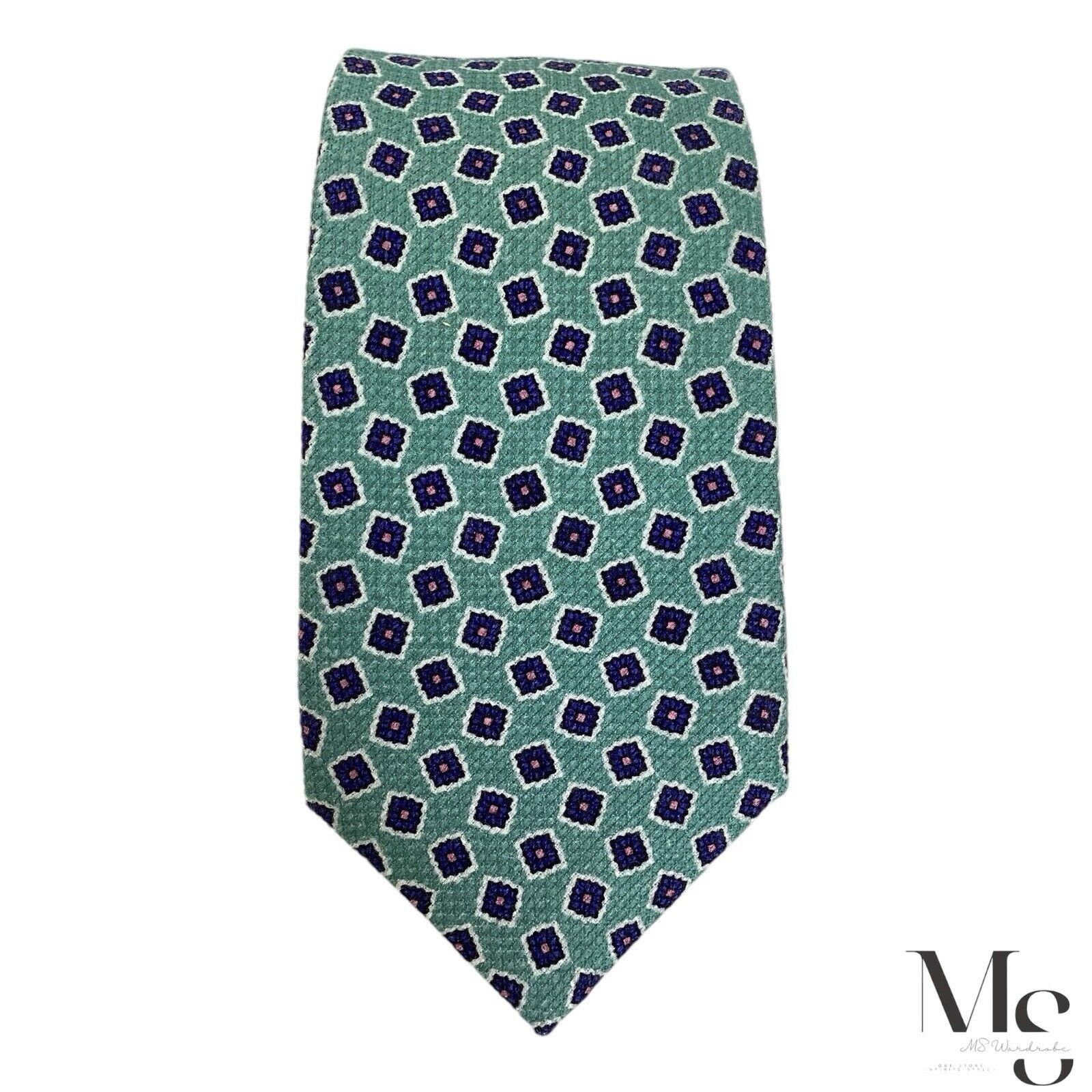 Charles Tyrwhitt CHARLES TYRWHITT XL Green Geometric Silk Blend Tie H.Made In Size ONE SIZE - 3 Thumbnail