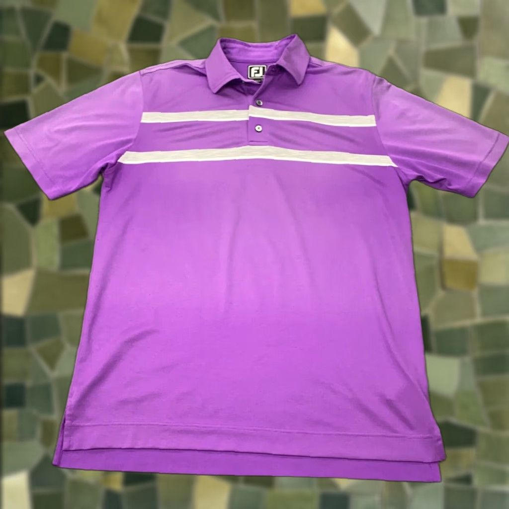 Footjoy Footjoy FJ Shirt Mens Medium Purple Striped Polo Golf Athletic Fit Stretch Size US M / EU 48-50 / 2 - 1 Thumbnail