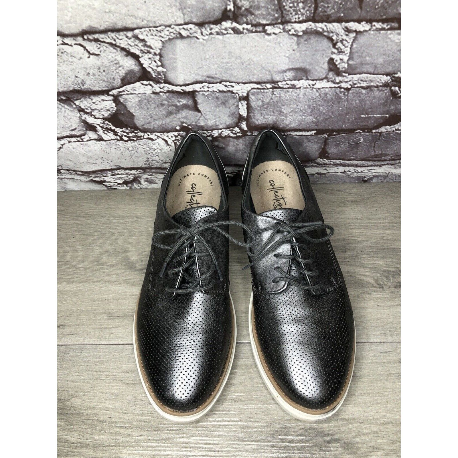 Clarks Clarks Collection Metallic Gunmetal Pewter Oxfords Shoes Wom Size US 8.5 / IT 38.5 - 11 Thumbnail
