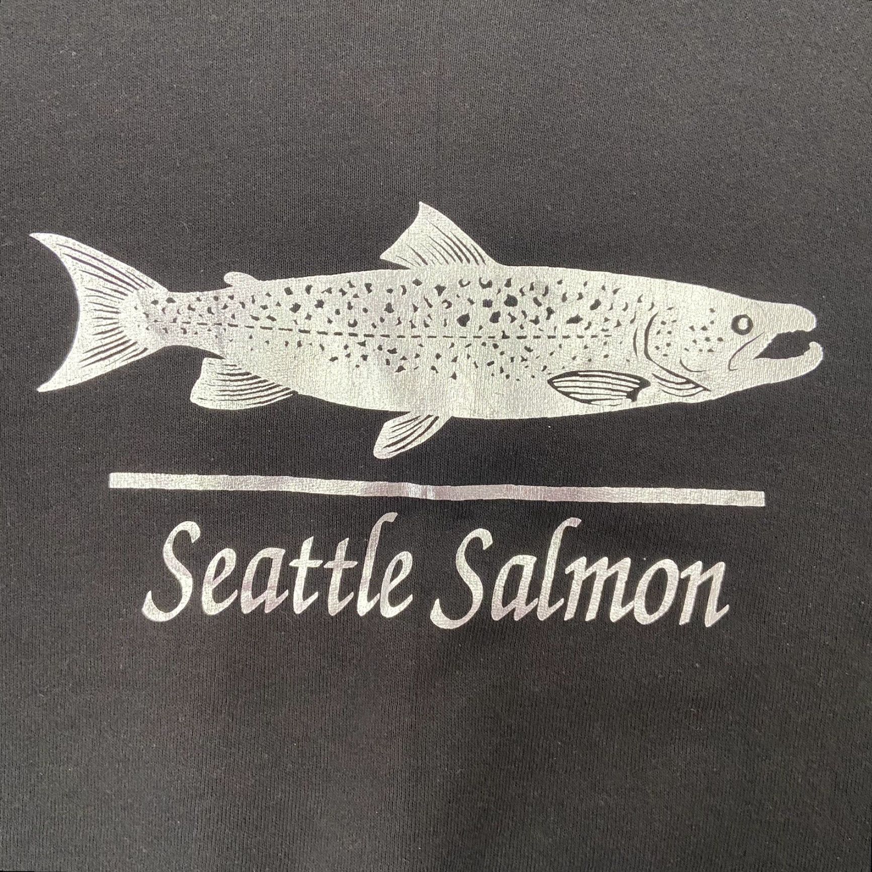Fruit Of The Loom VINTAGE Seattle Salmon Sweatshirt Adult XL Black Silver Graphics 1990s Casual Men Size XL / US 12-14 / IT 48-50 - 4 Thumbnail