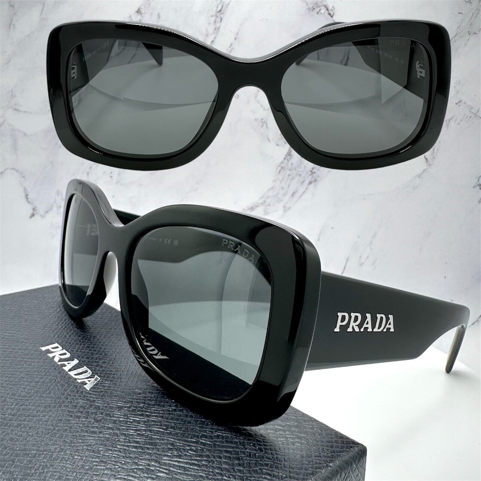 Prada New PRADA Sunglasses Black Oversized Square Letter Logo Size ONE SIZE - 21 Thumbnail