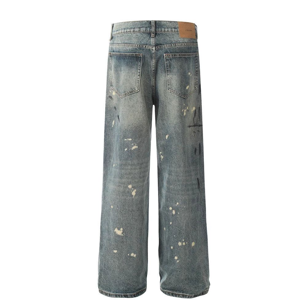 Vintage Men's vintage washed distressed tie-dye ink-splashed jeans Size US 32 / EU 48 - 2 Thumbnail