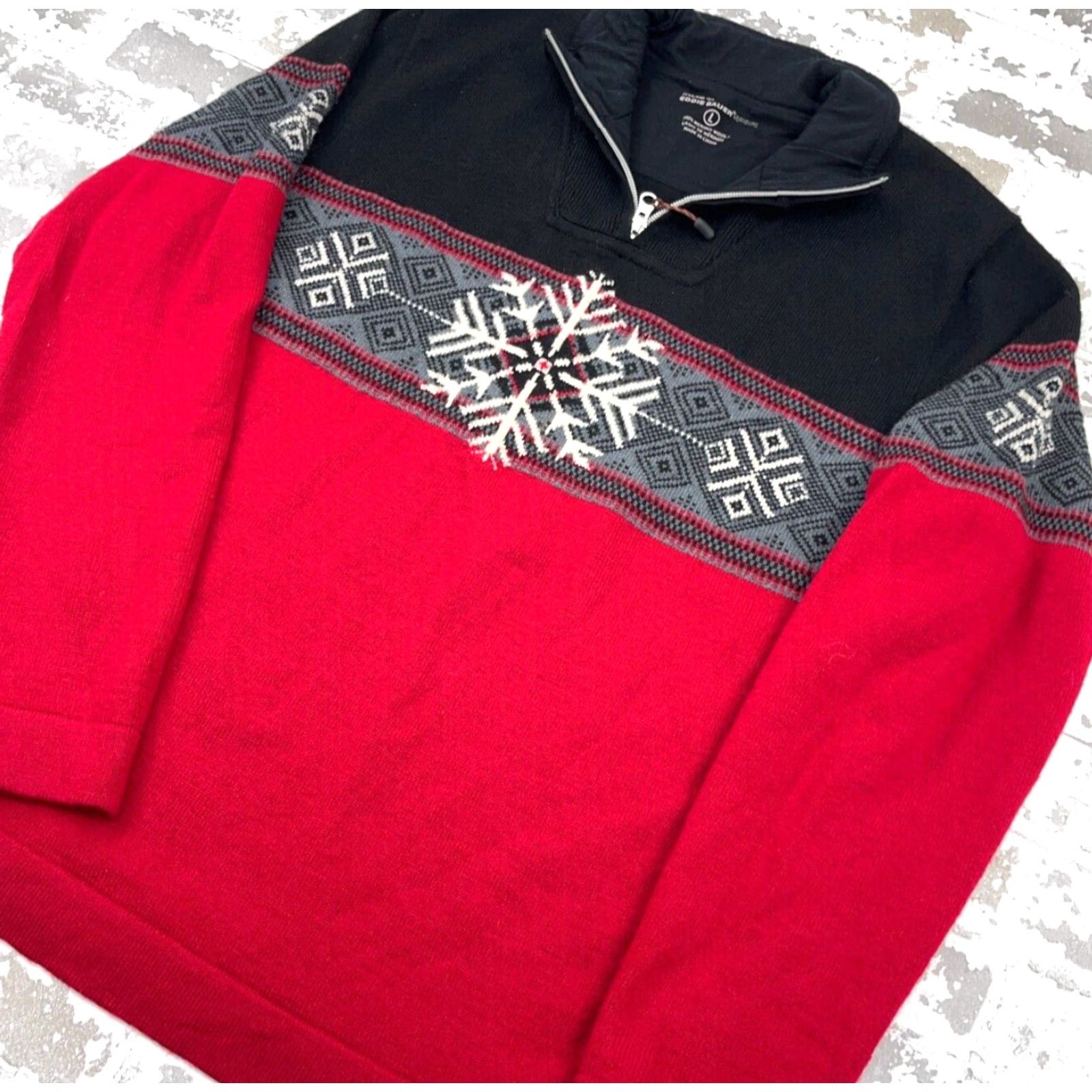 Eddie Bauer Eddie Bauer Sweater Men L Red Wool Pullover Mock Neck Geometric Knit Logo All Seasons Classic Sports Casual Size US L / EU 52-54 / 3 - 3 Thumbnail