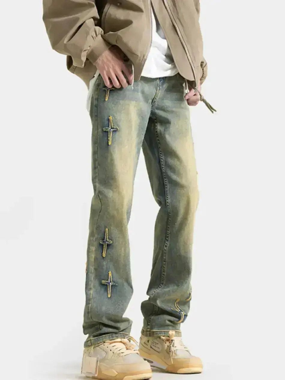 Japanese Brand Retro washed slim fit straight leg star jeans Size US 30 / EU 46 - 4 Thumbnail