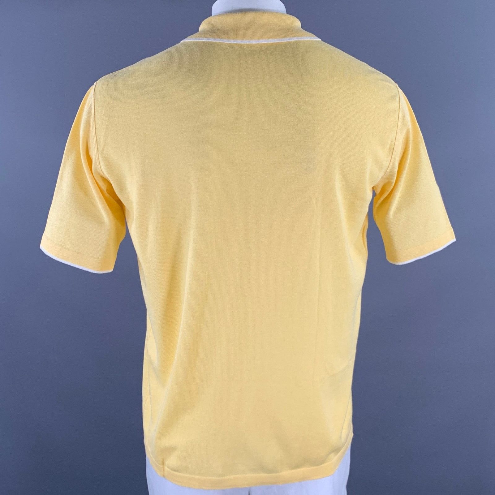 Brioni BRIONI Size L Yellow White Tipped Knit Cotton Polo Size US L / EU 52-54 / 3 - 3 Thumbnail
