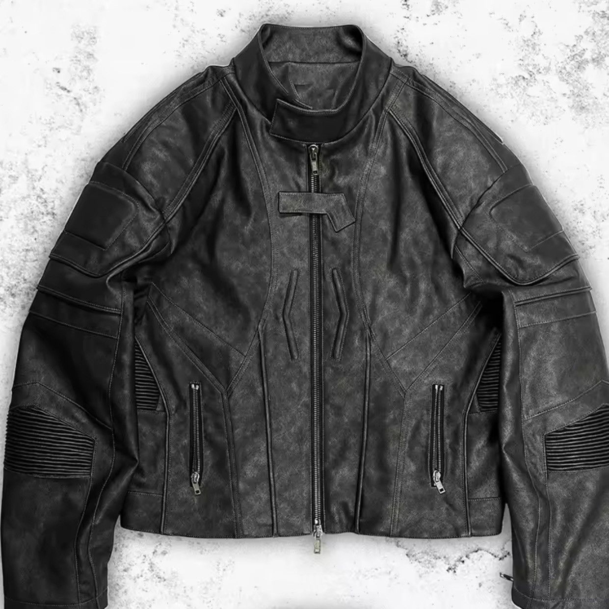 Leather Distressed Black Faux Leather Racer Jacket Size US M / EU 48-50 / 2 - 5 Thumbnail