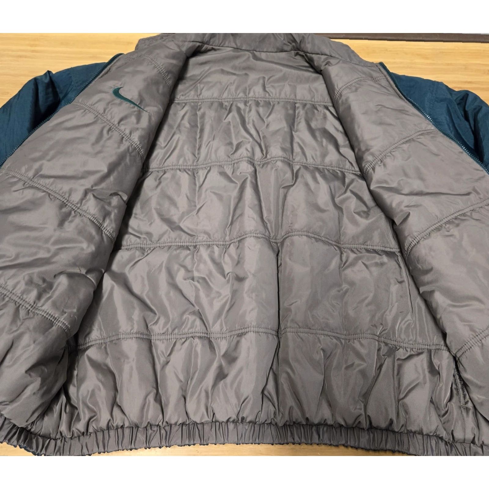 Nike Nike Athletic Jacket Mens XL Green Gray Full Zip Quilted Lined Back Swoosh Logo Size US XL / EU 56 / 4 - 6 Thumbnail