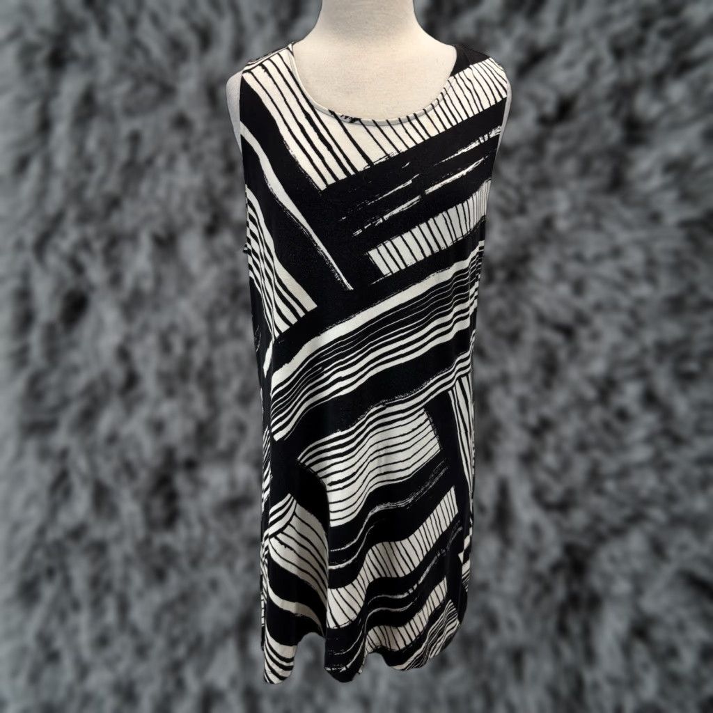 Vintage VINTAGE Soma Women Sleeveless Geometric Dress XL Black White A-Line Casual Travel Stretch Size XL / US 12-14 / IT 48-50 - 1 Thumbnail