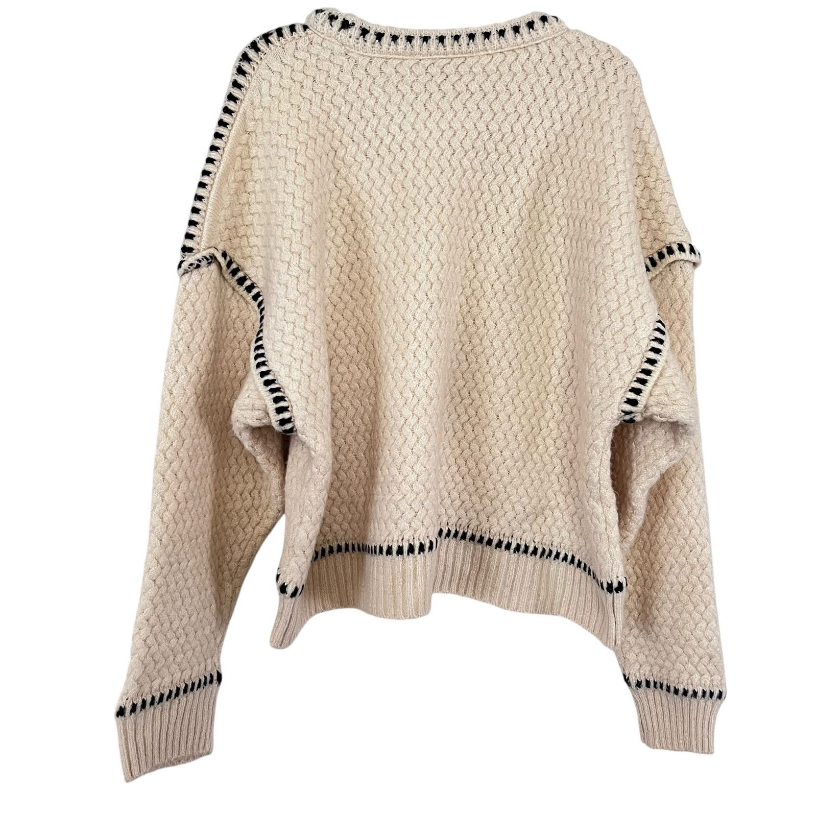 Zara Zara Cream Contrast Topstitching Woven Knit Pullover Sweater Size S / US 4 / IT 40 - 2 Thumbnail