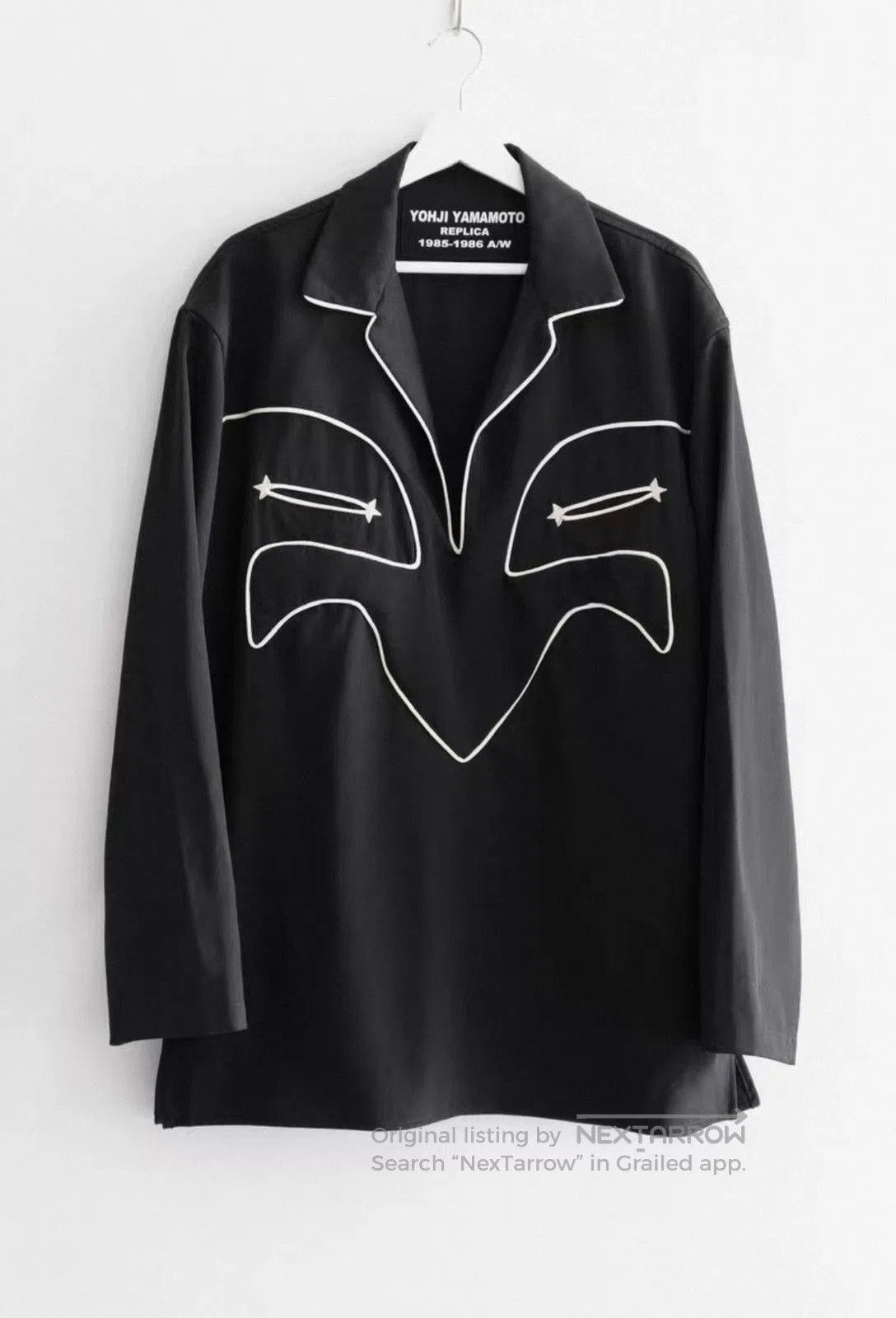 Yohji Yamamoto Black Long Sleeve Shirt with White Outline Design. Size US M / EU 48-50 / 2 - 1 Thumbnail